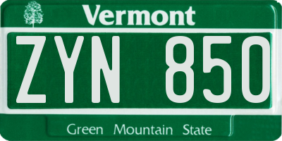 VT license plate ZYN850