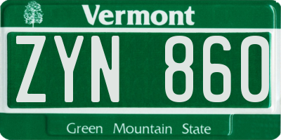 VT license plate ZYN860