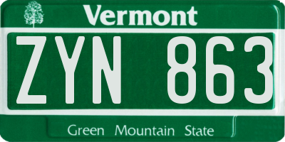 VT license plate ZYN863
