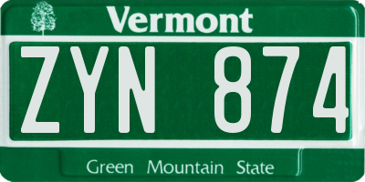 VT license plate ZYN874