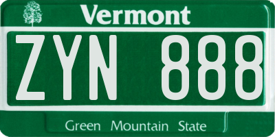 VT license plate ZYN888