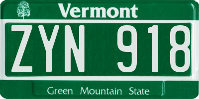 VT license plate ZYN918
