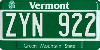 VT license plate ZYN922