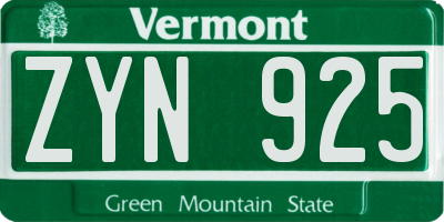 VT license plate ZYN925