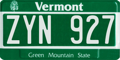 VT license plate ZYN927