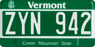 VT license plate ZYN942