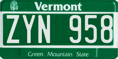 VT license plate ZYN958