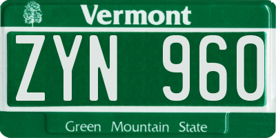 VT license plate ZYN960