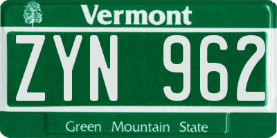 VT license plate ZYN962