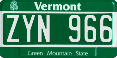 VT license plate ZYN966