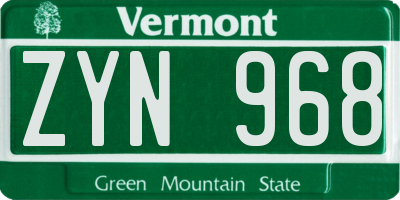 VT license plate ZYN968