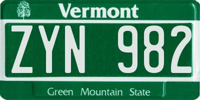 VT license plate ZYN982