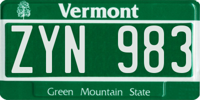 VT license plate ZYN983