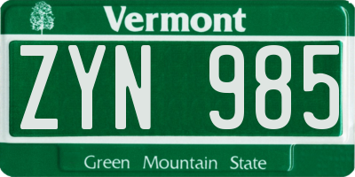VT license plate ZYN985