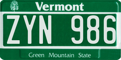 VT license plate ZYN986