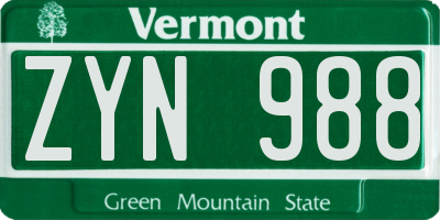 VT license plate ZYN988