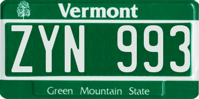 VT license plate ZYN993