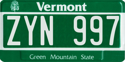 VT license plate ZYN997