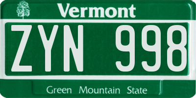 VT license plate ZYN998