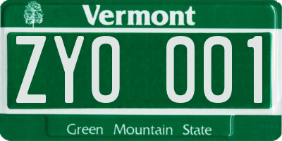 VT license plate ZYO001