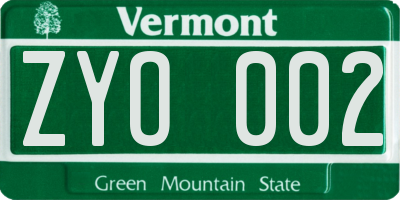 VT license plate ZYO002