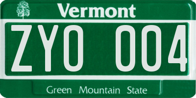 VT license plate ZYO004