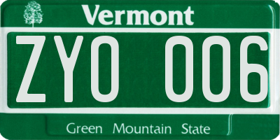 VT license plate ZYO006