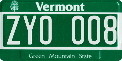 VT license plate ZYO008