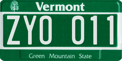 VT license plate ZYO011