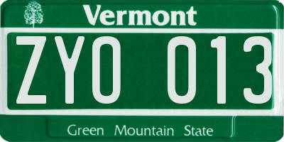 VT license plate ZYO013