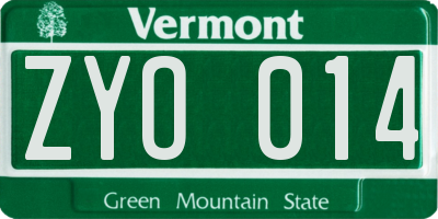 VT license plate ZYO014