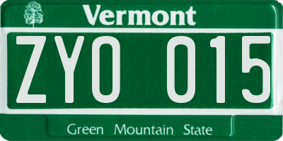 VT license plate ZYO015
