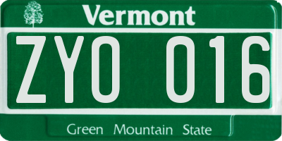VT license plate ZYO016
