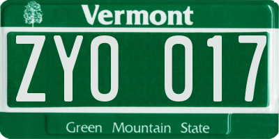 VT license plate ZYO017