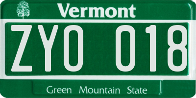 VT license plate ZYO018