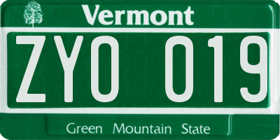 VT license plate ZYO019