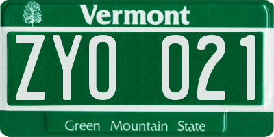 VT license plate ZYO021