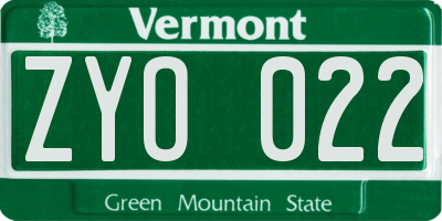 VT license plate ZYO022