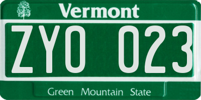 VT license plate ZYO023