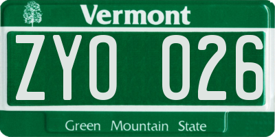 VT license plate ZYO026