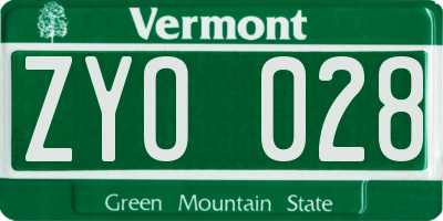 VT license plate ZYO028