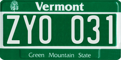 VT license plate ZYO031