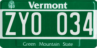 VT license plate ZYO034