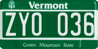 VT license plate ZYO036