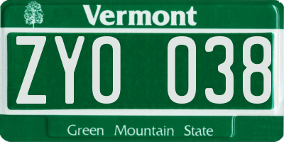 VT license plate ZYO038