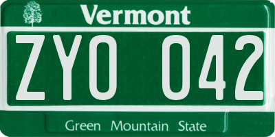 VT license plate ZYO042