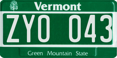 VT license plate ZYO043