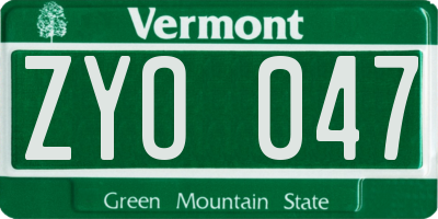VT license plate ZYO047