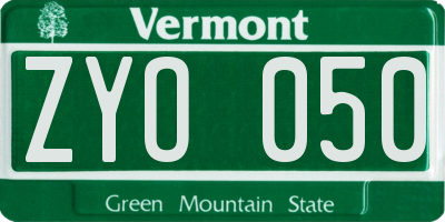 VT license plate ZYO050