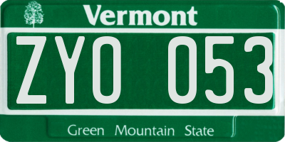 VT license plate ZYO053